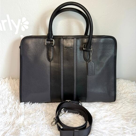 Coach BOND F72308 Black Leather Briefcase w/ Crossbody Strap - Picture 1 of 12